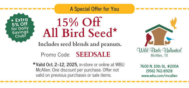 15% All Bird Seed Coupon October 2-12, 2025