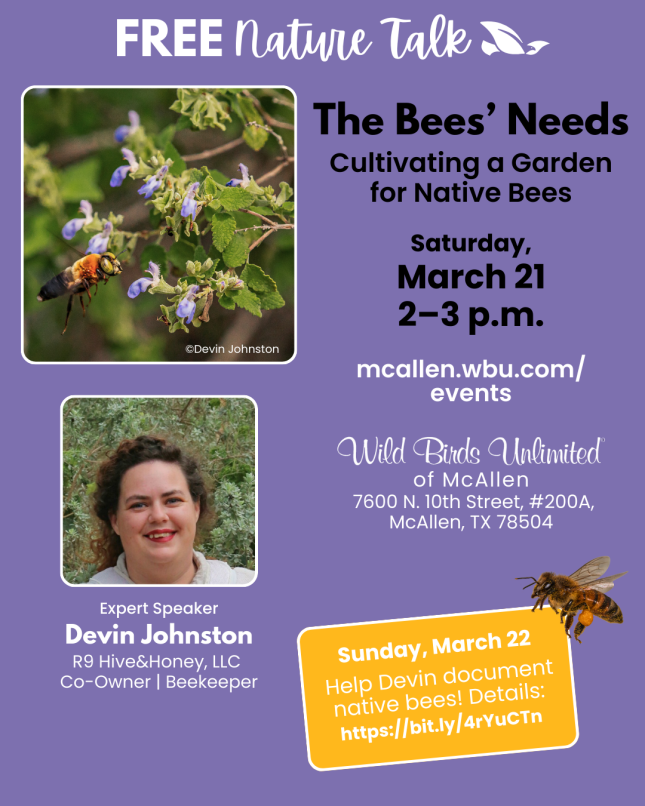 Free Talk: "The Bees' Needs: Cultivating a Garden for Native Bees" | In-Store | 2&ndash;3 pm. | Saturday, March 21