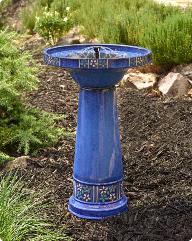Bird Bath Louisa IntelliSOLAR Ceramic Blue July 2026 4by5