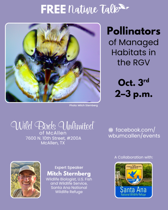 Free Talk: "Pollinators of Managed Habitats in the RGV"  | In-Store | 2:00&ndash;3:00 p.m. Oct.3