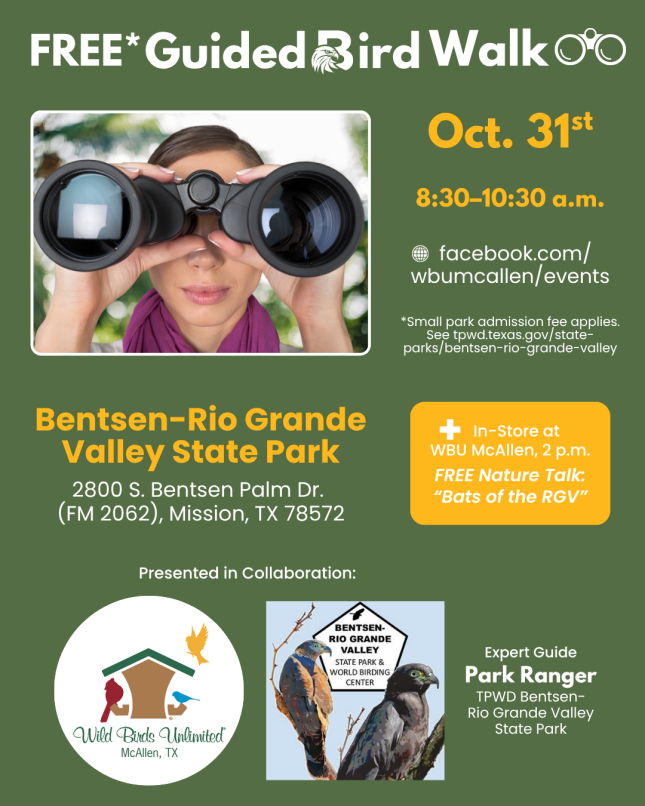 Free* Guided Bird Walk  | Bentsen&ndash;Rio Grande Valley State Park | 8:30&ndash;10:30 a.m. 